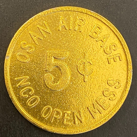 Korea Osan Air Base NCO Open Mess 5c (Gold) Alum Military Token 30mm Scarce (#1)