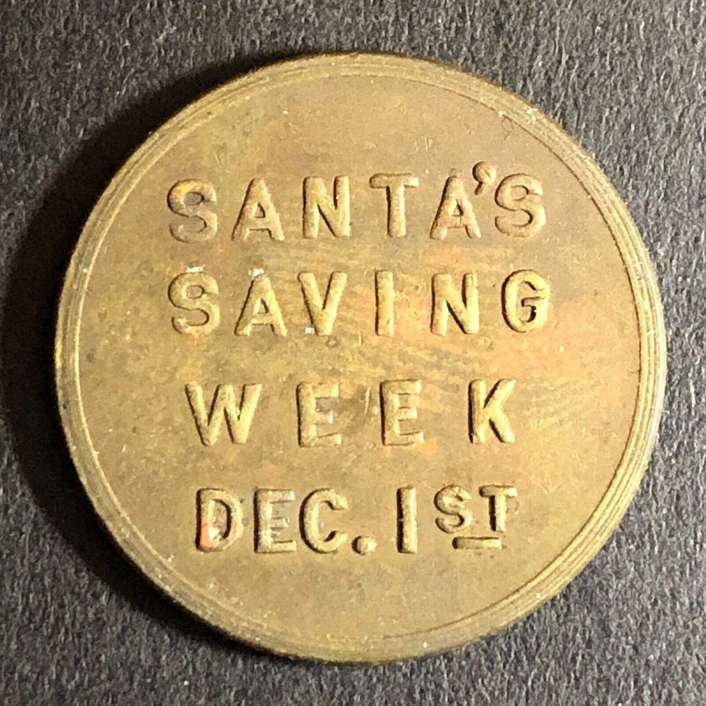 San Francisco Call-Bulletin "Santa's Saving Week" Brass Trade Token 22mm Scarce