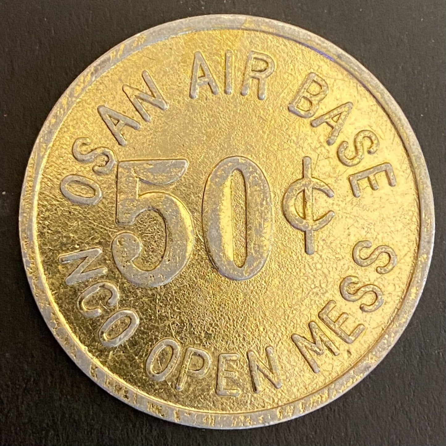 Korea Osan Air Base NCO Open Mess 50c Gold Alum Military Token 36mm Scarce (#2)