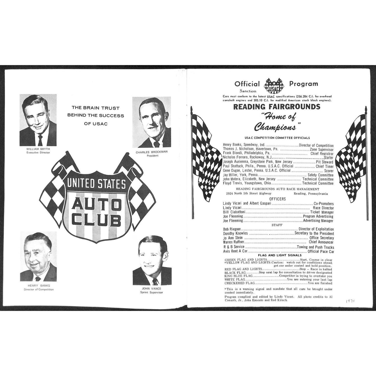 Reading Fairgrounds 1970 Auto Races Program USAC Sprint Car Champion 12pp*
