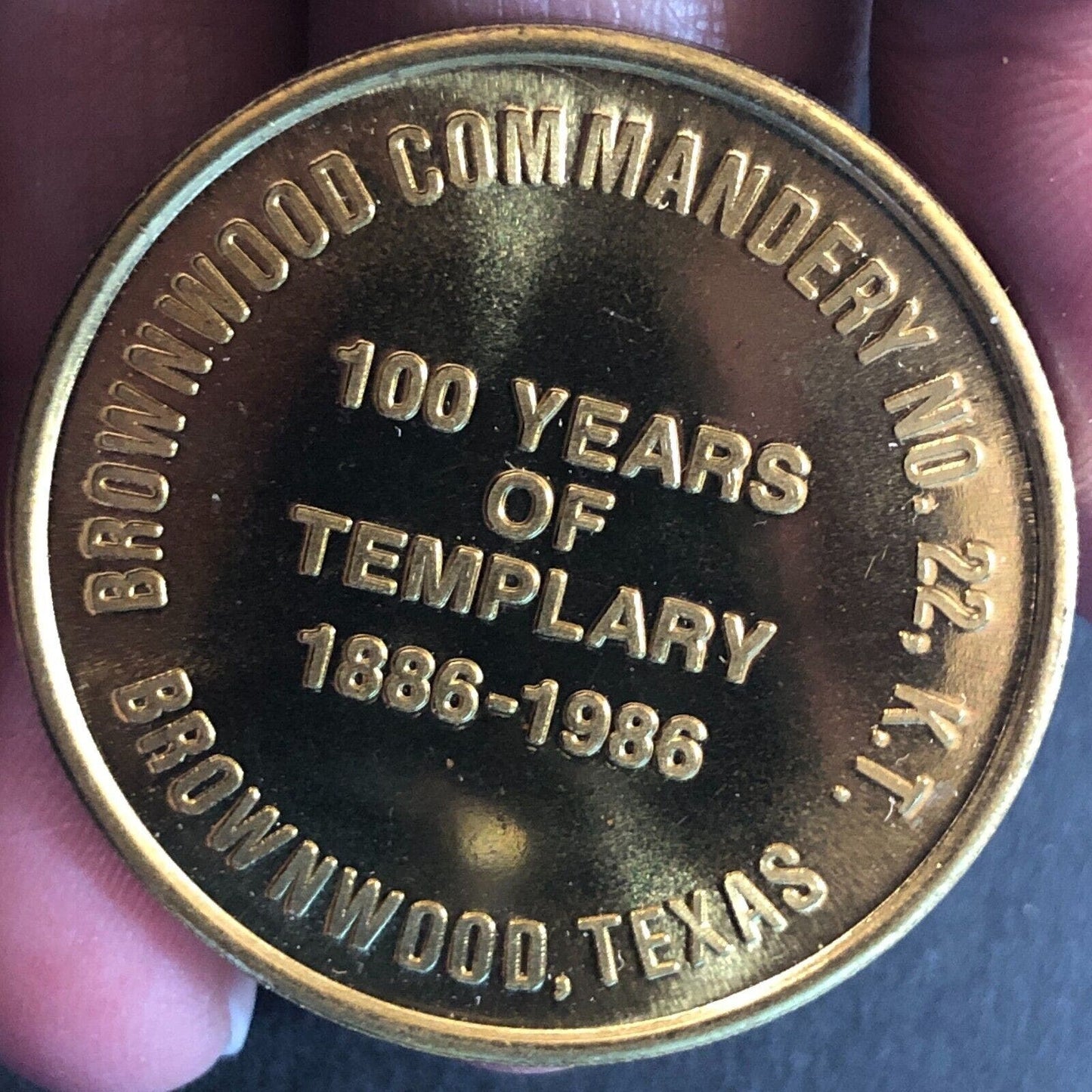 Brownwood, TX 100 Years of Templary 1896-1986 Templar Medallion 34mm 12g VGC