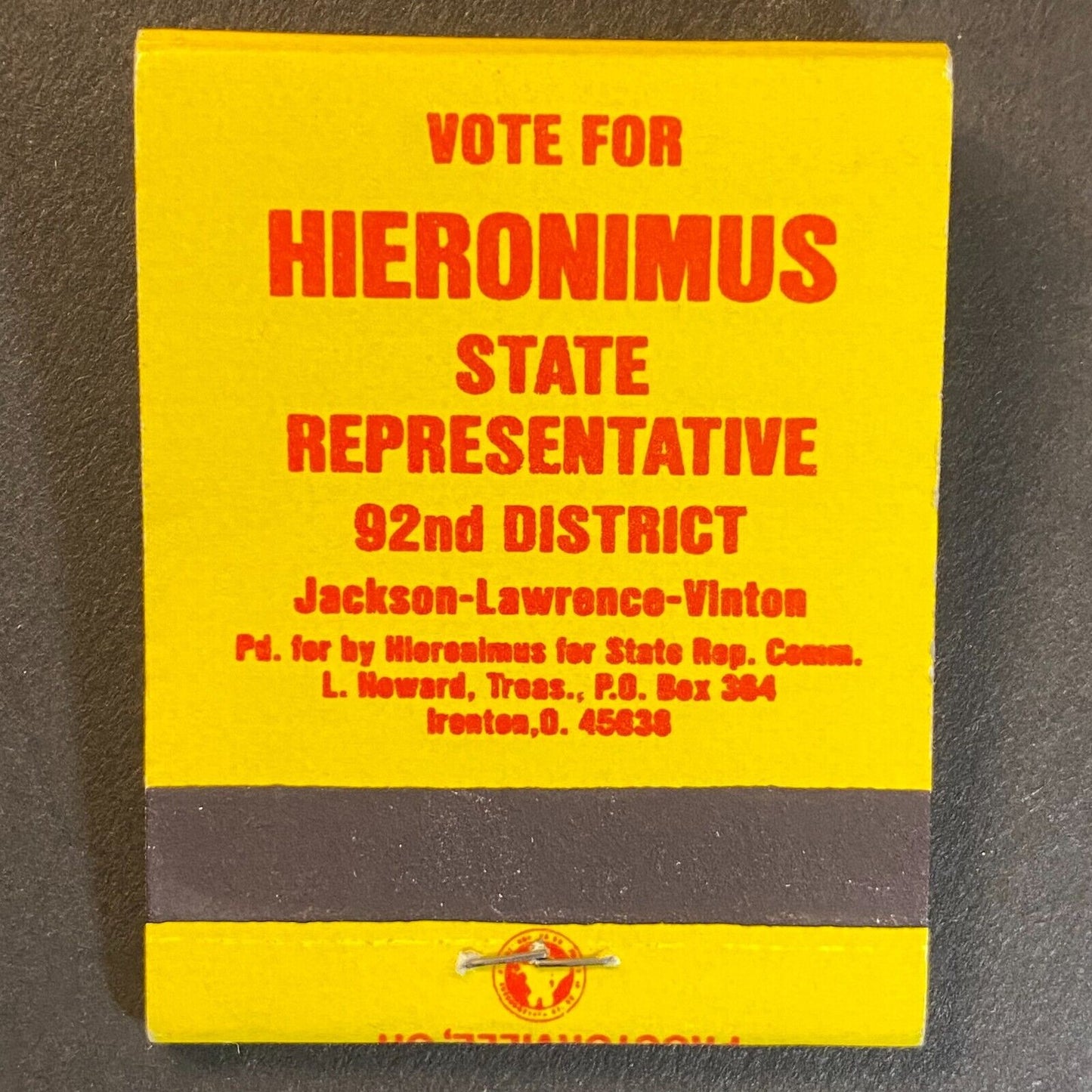Vote for Hieronimus State Representative 92ns District Full Matchbook c1960's-73