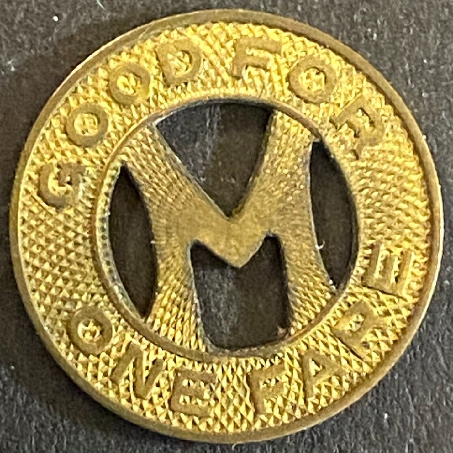Midwest Transit Lines G/F One Fare Transit Token Hanging "M" 16mm