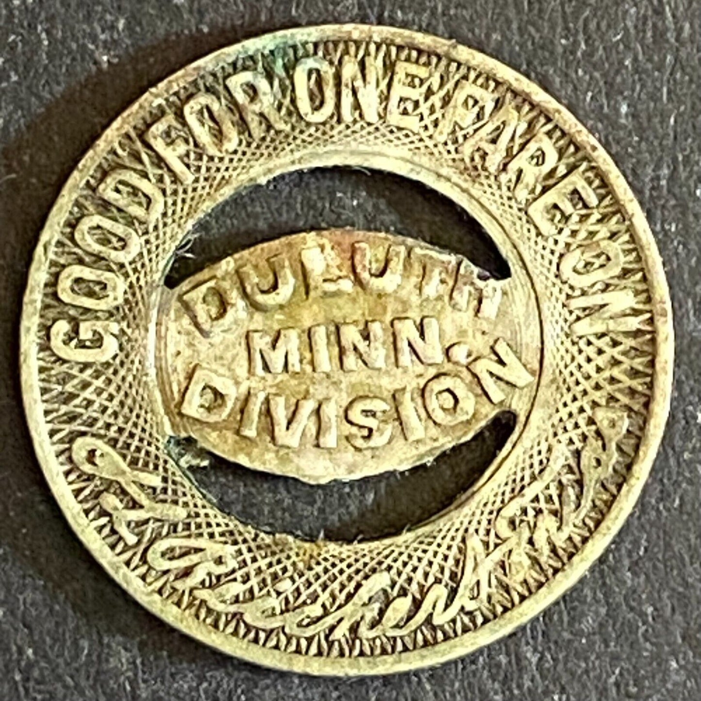 Duluth Street Railway Company c1926 "G/F One Fare On" Token 16mm Scarce