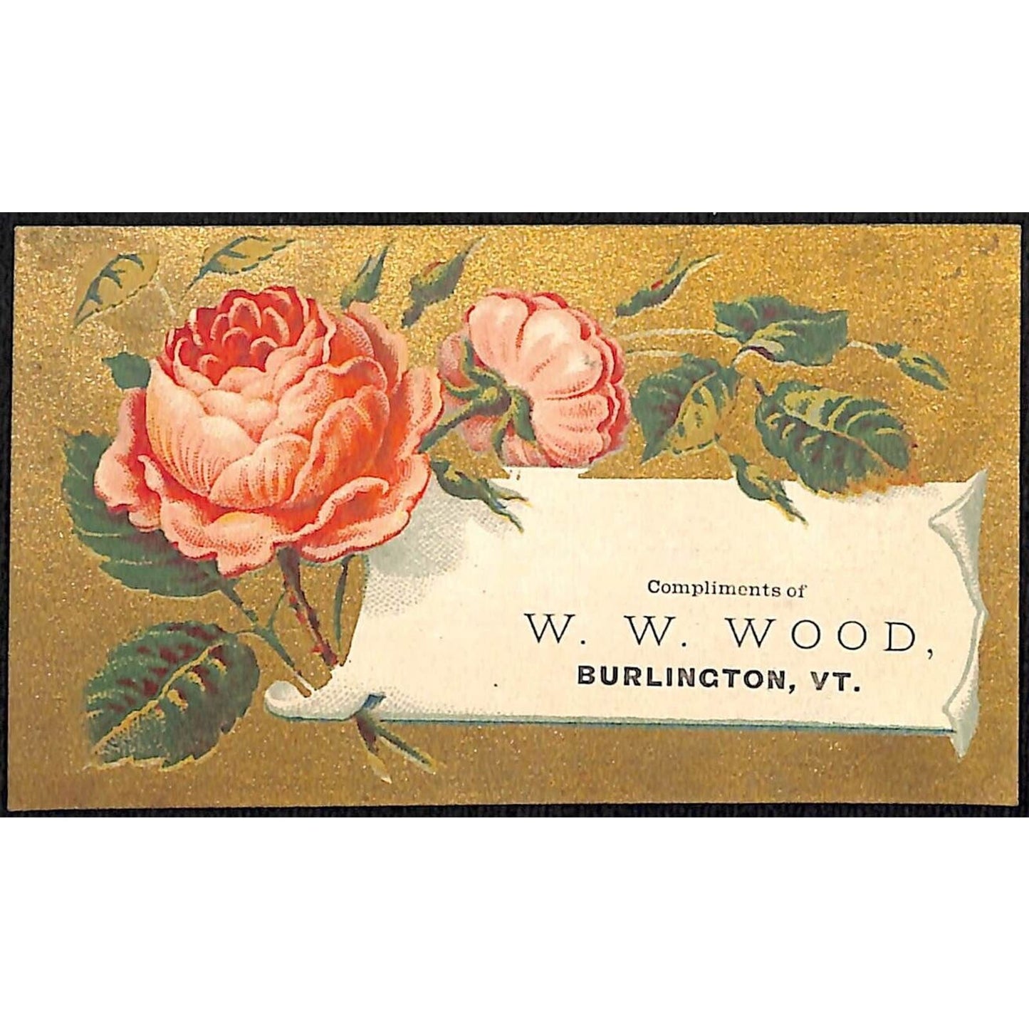 Burlington, VT W.W. Wood (Boots & Shoes) Victorian Trade Card VGC Flowers