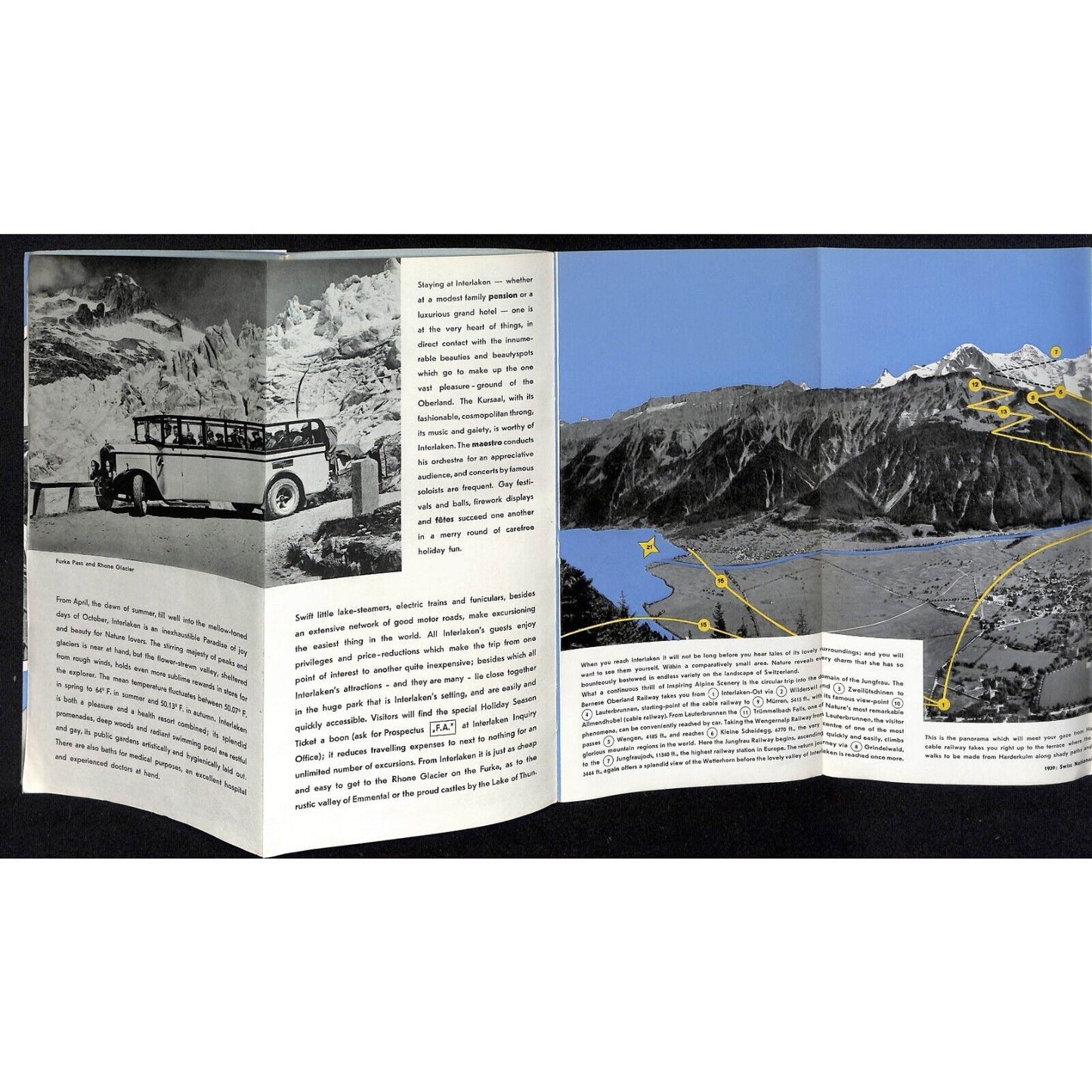 Interlaken Switzerland Tourist Guide Brochure w/ Fold-Out Map 1938 VGC