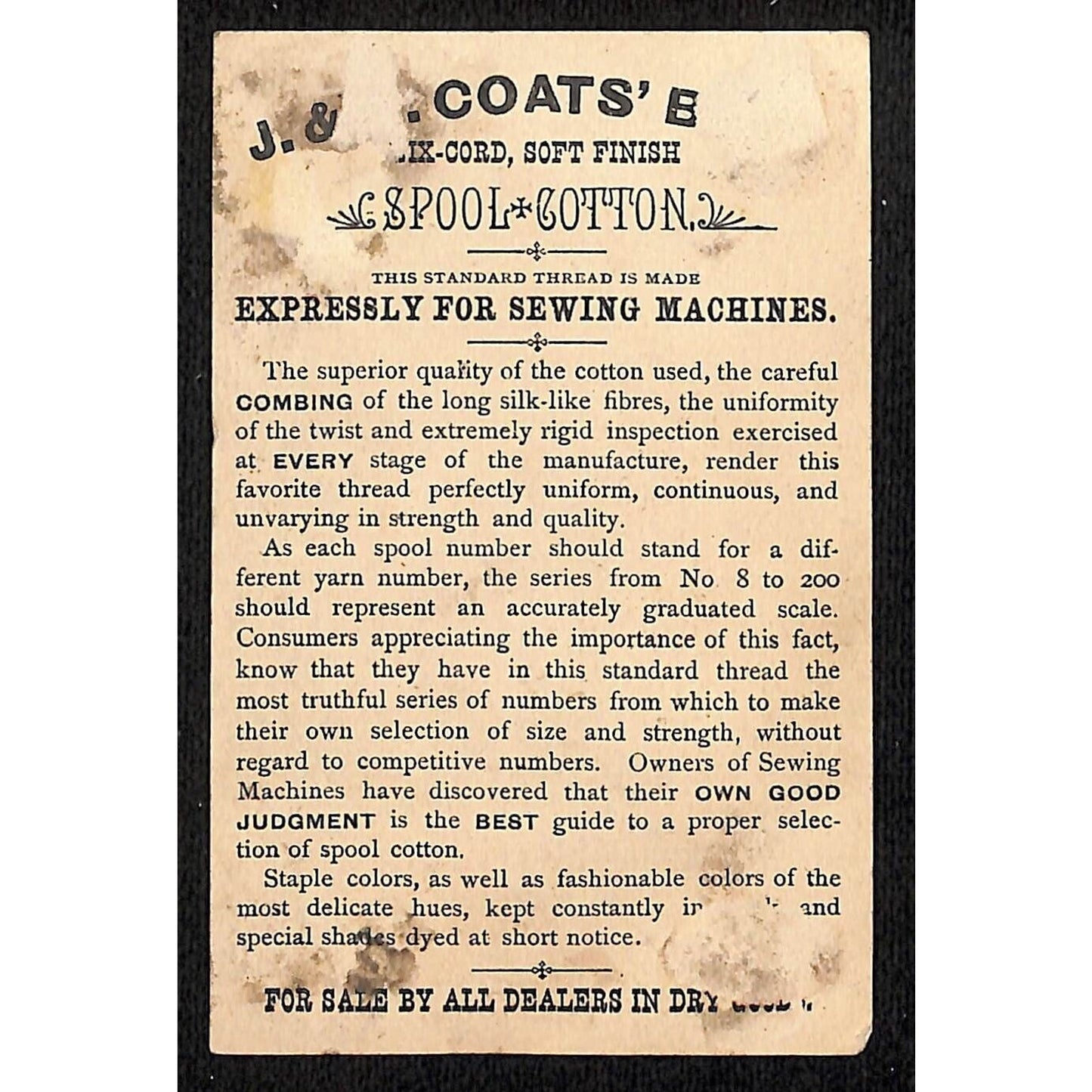 J & P Coats' Thread Victorian Trade Card - Woman Checks Samples that Kid Holds