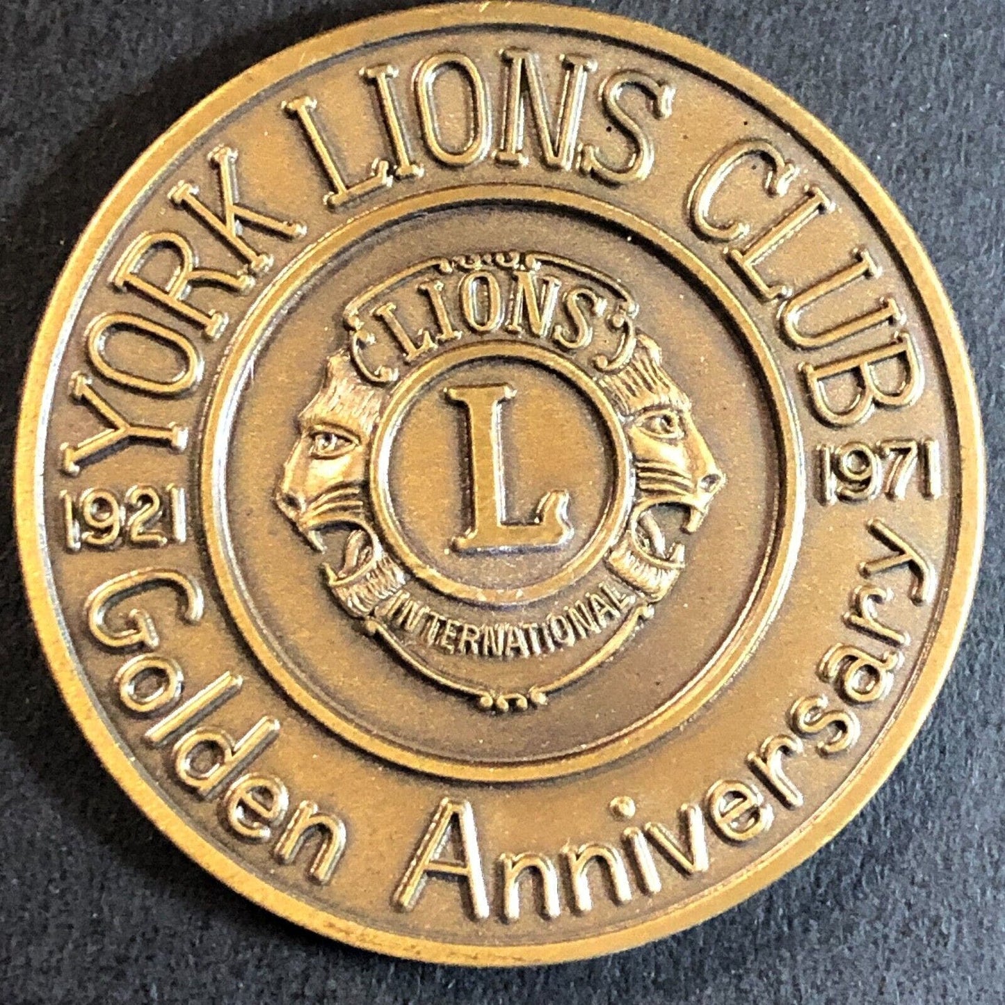 York Lions Clun Golden Anniversary 1921-1971 Medallion 35mm 14g VGC