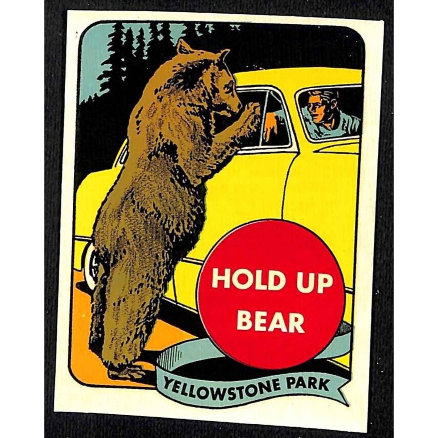 Yellowstone Park "Hold Up Bear" Car Water Transfer Decal Travel Souvenir c1950's