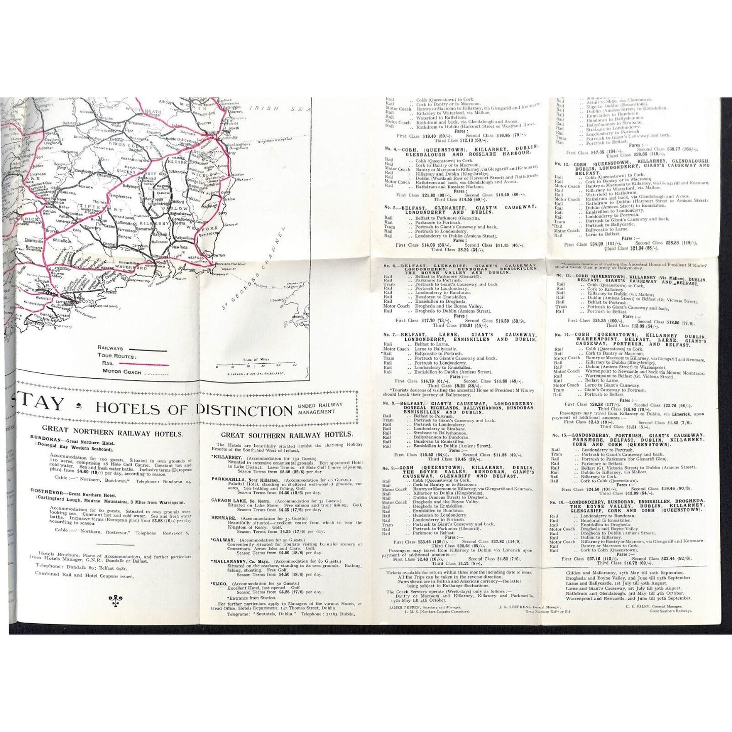 1932 Routes to Ireland 19" x 26" Single Sheet Travel Brochure w/ Map Scarce