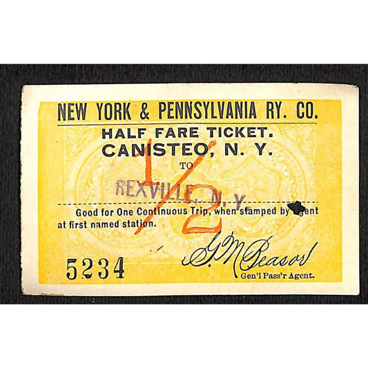 New York & Pennsylvania Railroad RY July 17 1917 Rexville Ticket #5234