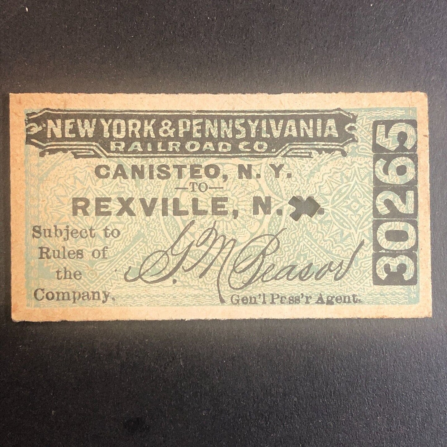New York & Pennsylvania Railroad July 26 1917 Rexville, NY Ticket #30265