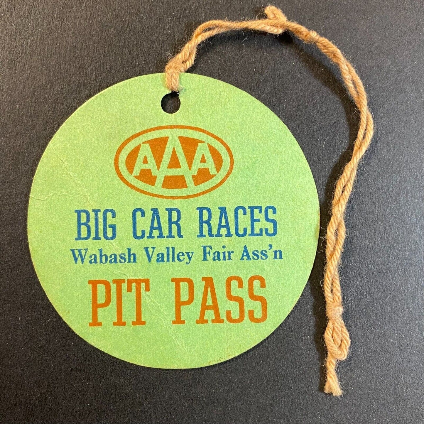 AAA Big Car Races Pit Pass c1940's-55 Wabash Valley Fairgrounds Auto Races