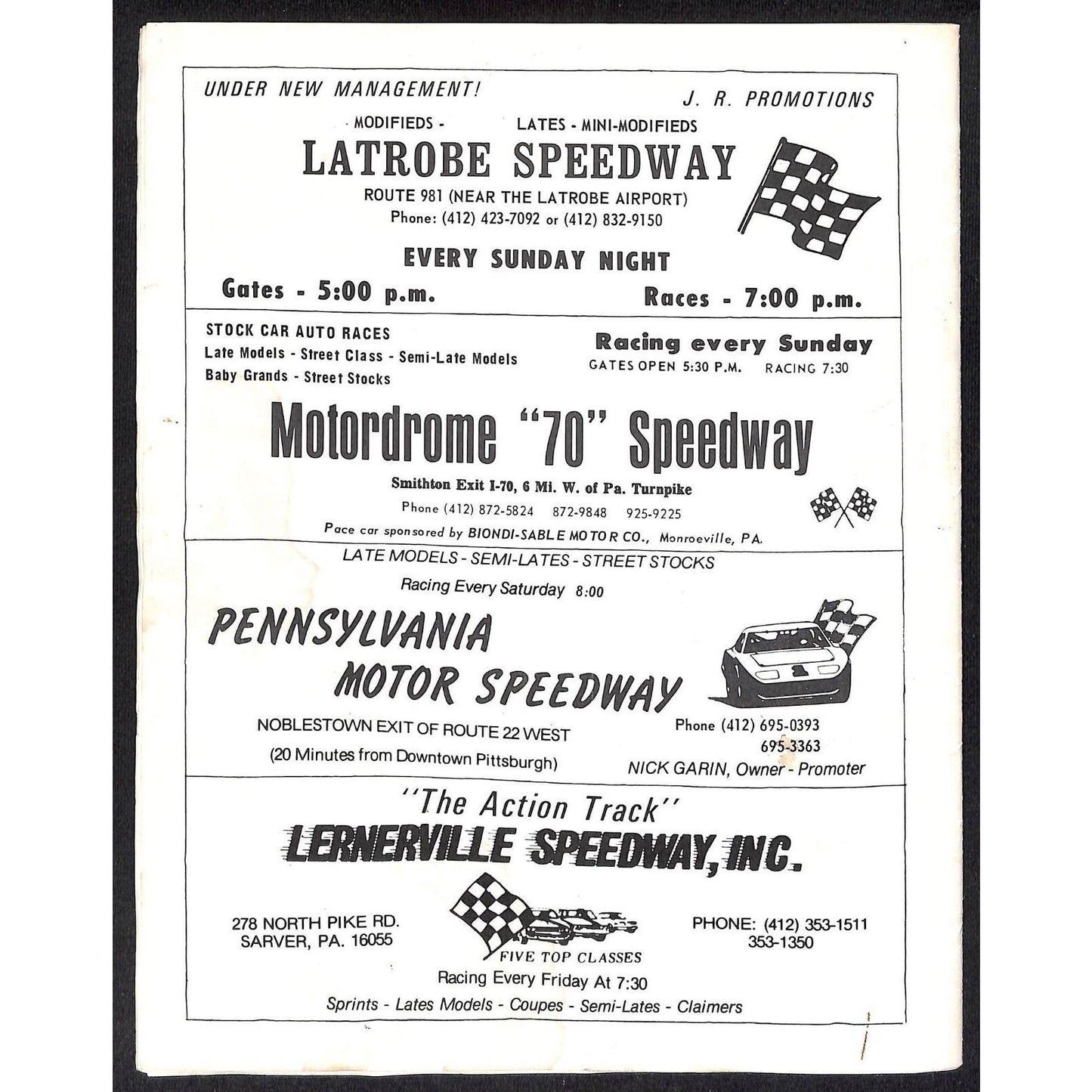 c1970's Lernerville / Motordrome / Pa. Motor etc.. Auto Racing Program 12pp*