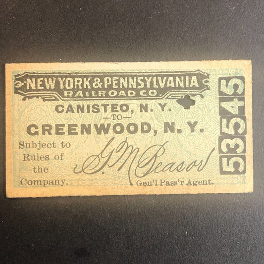 New York & Pennsylvania Railroad July 13 1917 Greenwood, NY Ticket #53545