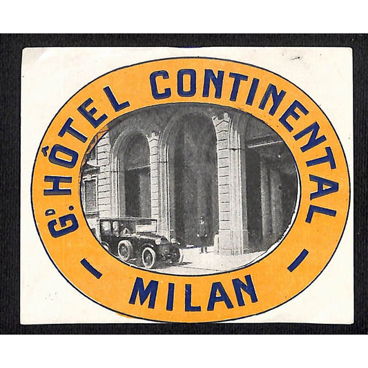 Grand Hotel Continental Milan Luggage Label Original c1920's Real Photo - Scarce