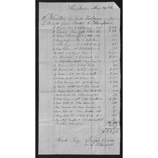 1853 J. Knowlton* Newburgh ME, Freight Goods List Boston to Hampton T.R. Wasgett
