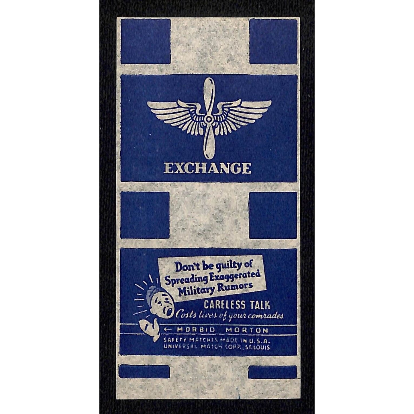 Army Airforce Exchange WWII Matchbox Label Morbid Morton Careless Talk Scarce