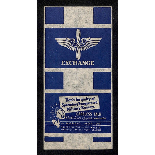 Army Airforce Exchange WWII Matchbox Label Morbid Morton Careless Talk Scarce