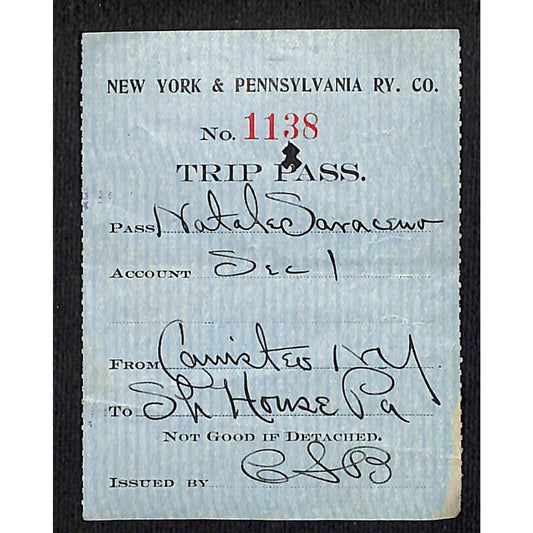 New York & Pennsylvania Ry c1917 Trip Pass Ticket Stub w/Hand Writing #1138