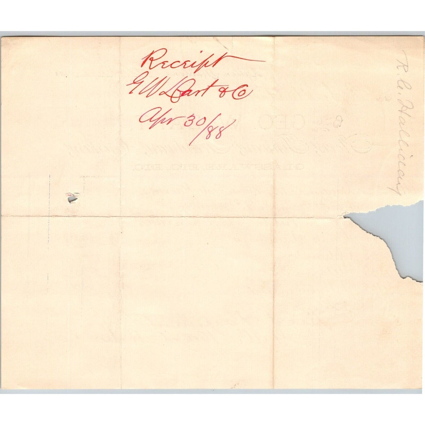 Dillon, MT Geo. W. Dart April 1888 Billhead Glassware Tinware R.C. Halliday*