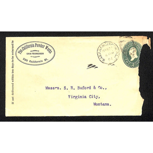 California Powder Works (Hercules) 3/22 1894 Cover S.R. Buford Virginia City, MT