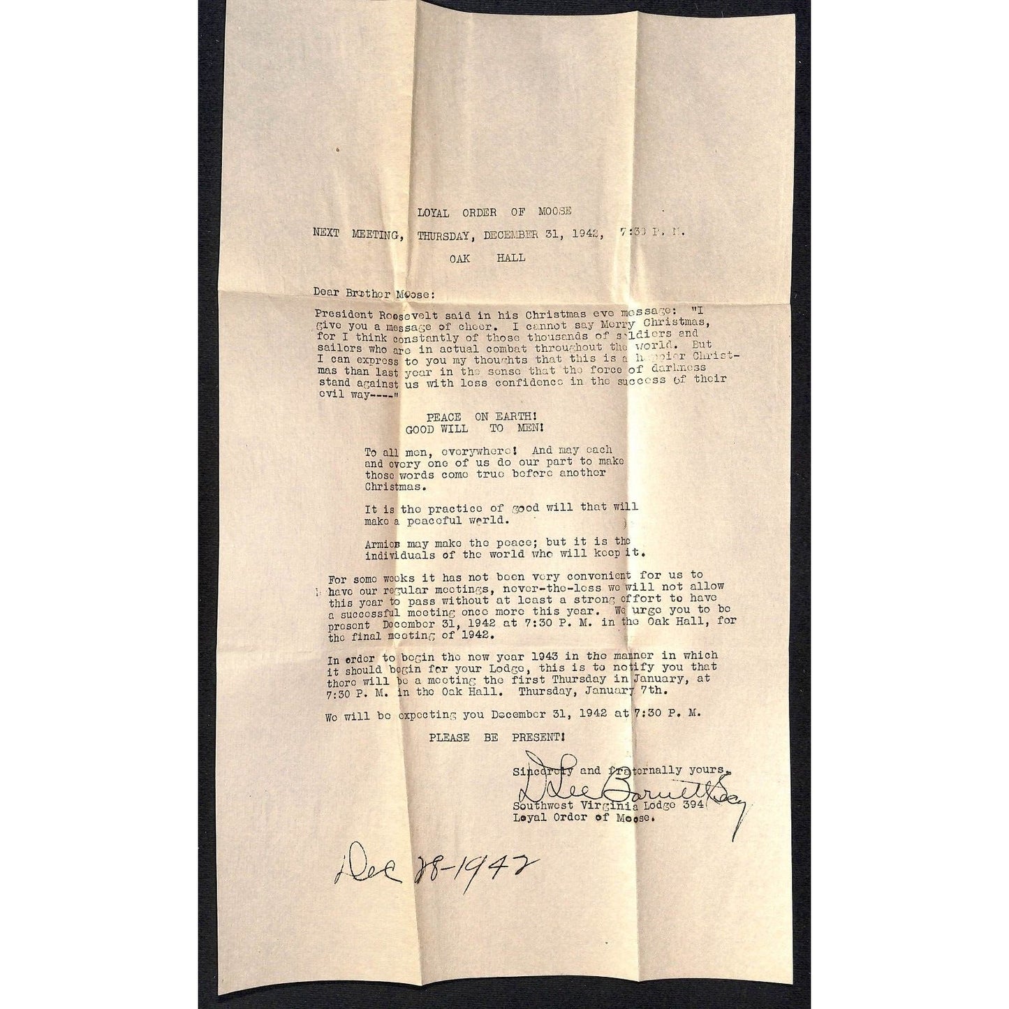 1942 Wytheville Loyal Order of Moose TLS Pictorial Cover WWII Era V for Victory