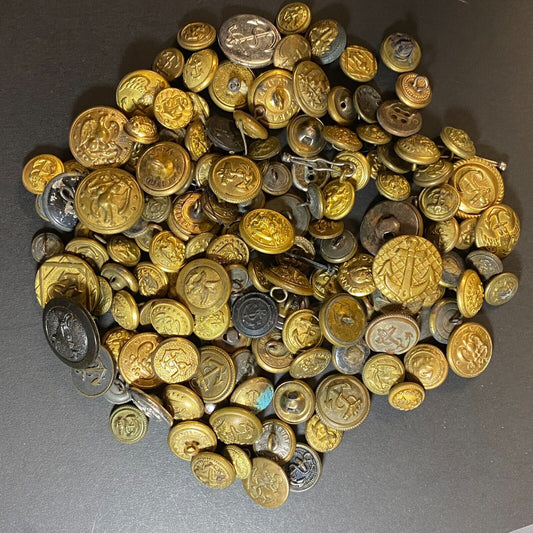 Group of 145 Assorted Vintage Brass Mostly Navy / Anchor Uniform Buttons