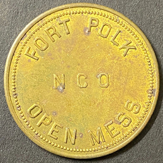Fort Polk NCO Open Mess G/F $1 in Trade Token Brass Louisiana 35mm (#2)
