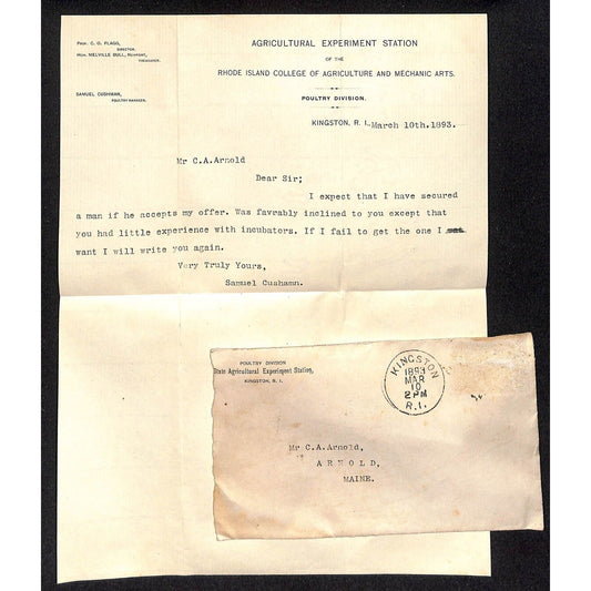 Kingston, RI Agricultural Experiment Station 1893 Letterhead & Cover Scarce