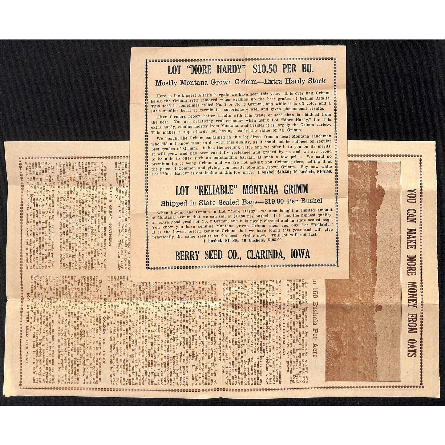 1929 Berry Seed Co. Clarinda, IA Letterheads, Product, Price Sheets & Packets