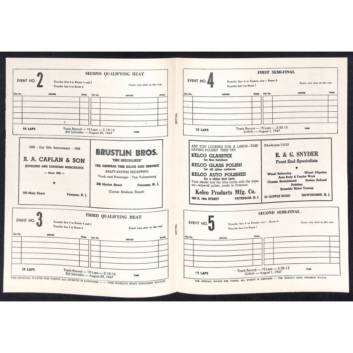 Hinchliffe Stadium Midget Auto Races 7/16 1948 Program Len Duncan 8p VGC Scarce