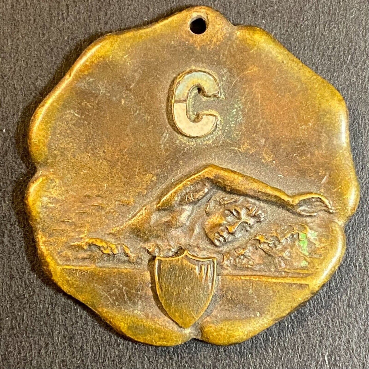 c1920's-30's Swimming Pendant / Medal 33mm 14g w/ Damage