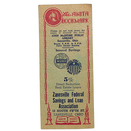 John McIntire Public Library / Zanesville, OH "The Anita Bookmark" c1935-40's
