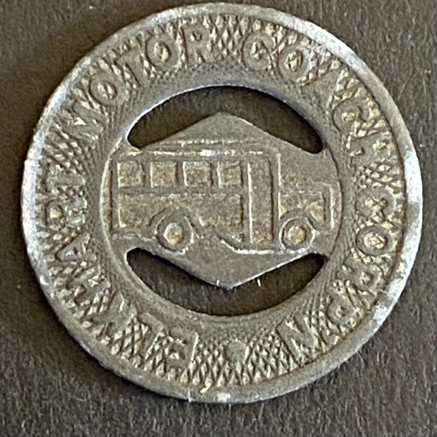 Elkhart Motor Coach Corp 'n G/F One Fare Zinc Bus Transit Token 16mm
