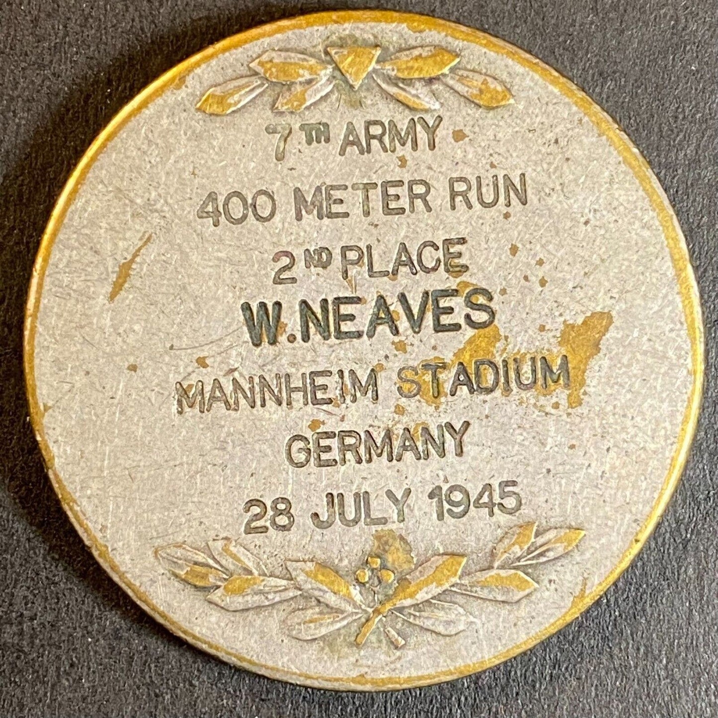 1945 7th Army 400 Meter Run Mannheim Stadium Germany Medallion W Neaves 33mm 18g