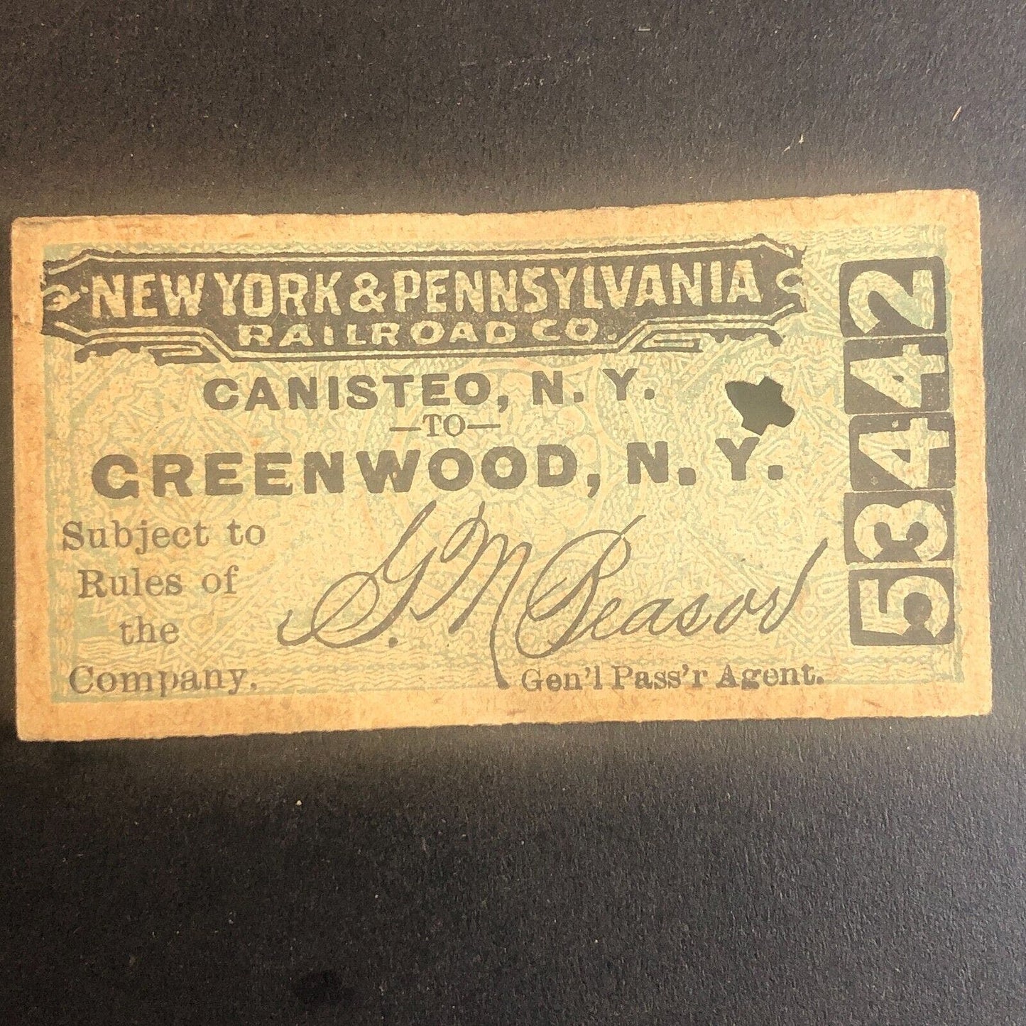 New York & Pennsylvania Railroad July 2 1917 Greenwood, NY Ticket #53442
