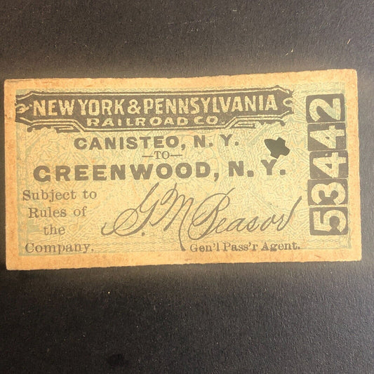 New York & Pennsylvania Railroad July 2 1917 Greenwood, NY Ticket #53442