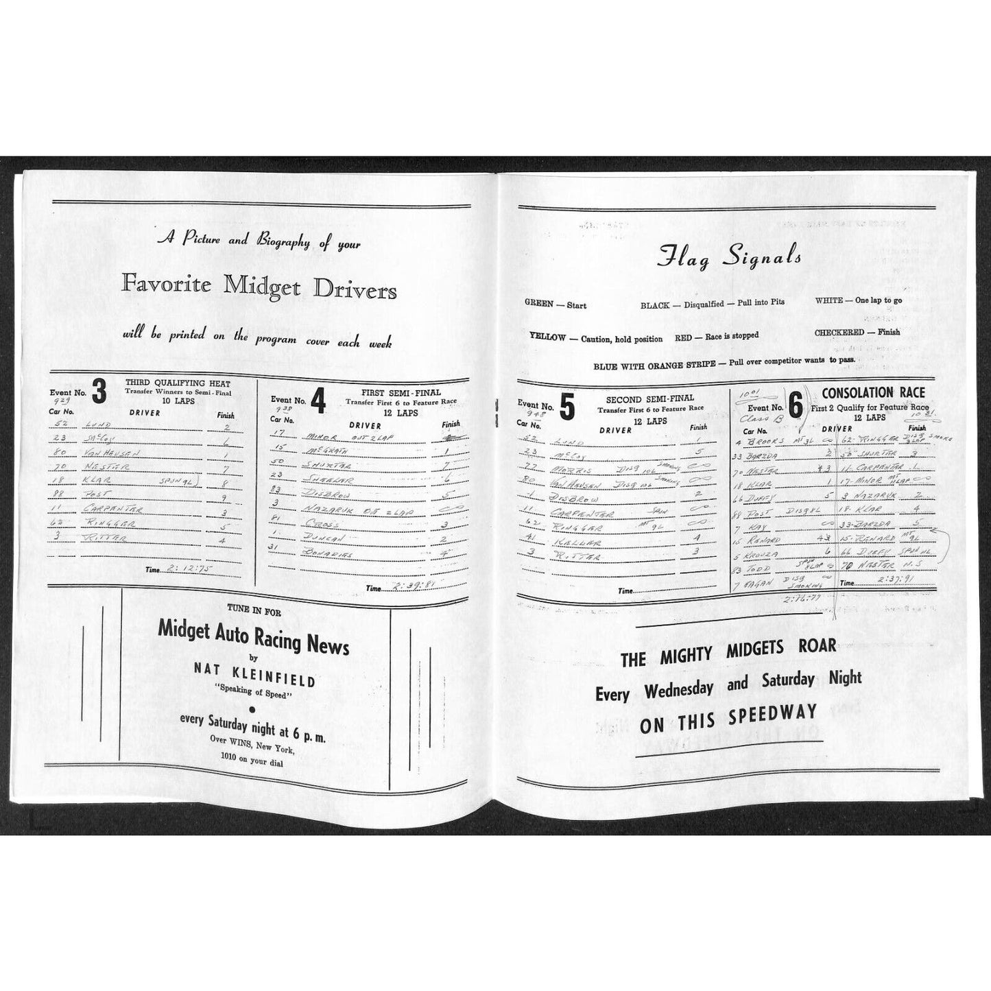 Kingsbridge Armory Speed Drome Bronx, NY 1947 Midget Racing Program 4pp* Scarce