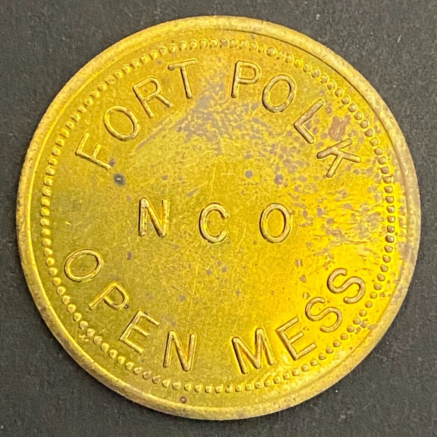 Fort Polk NCO Open Mess G/F 25¢ in Trade Token Brass Louisiana 28mm (#2)