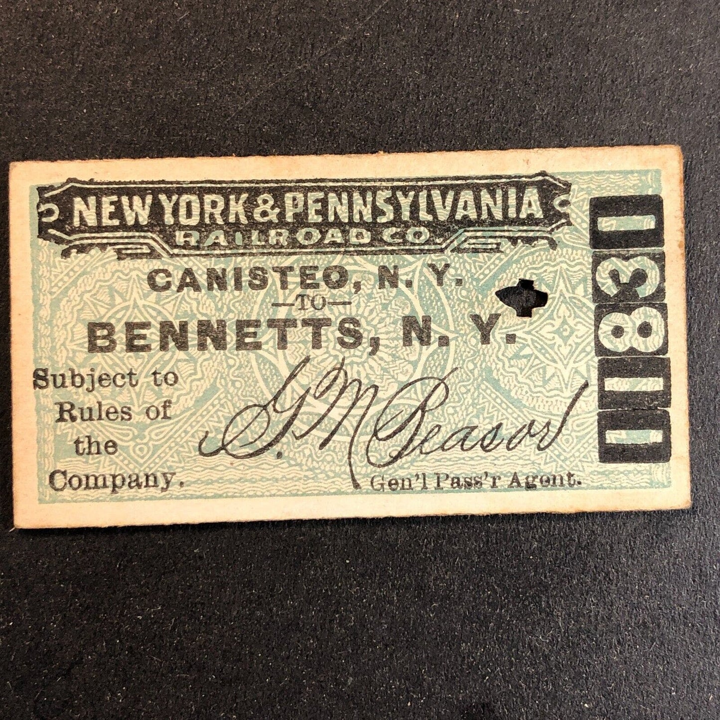 New York & Pennsylvania Railroad July 23 1917 Bennetts, NY Ticket #11831