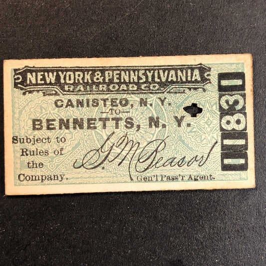 New York & Pennsylvania Railroad July 23 1917 Bennetts, NY Ticket #11831