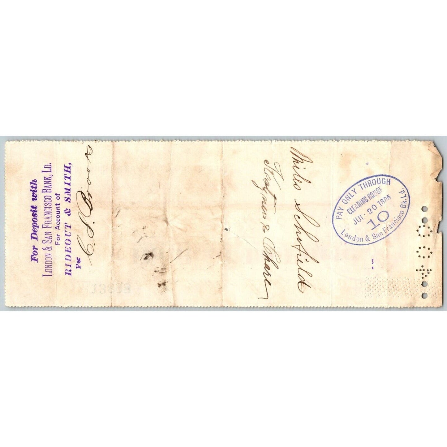 Bank of La Porte Check Miles Schofield 1885 Mining Vignette #13893