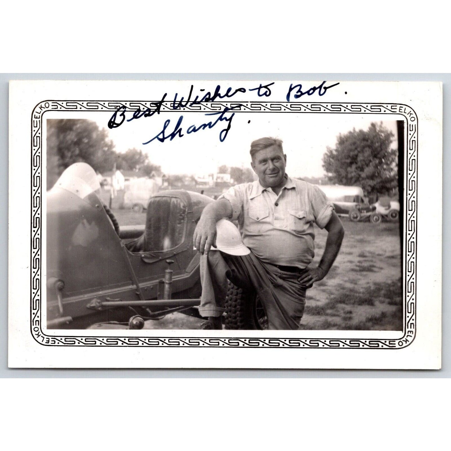 "Shanty" (Fitzgerald?) Auto Racing Candid Photo c1940 Signed 3 1/4" x 5"