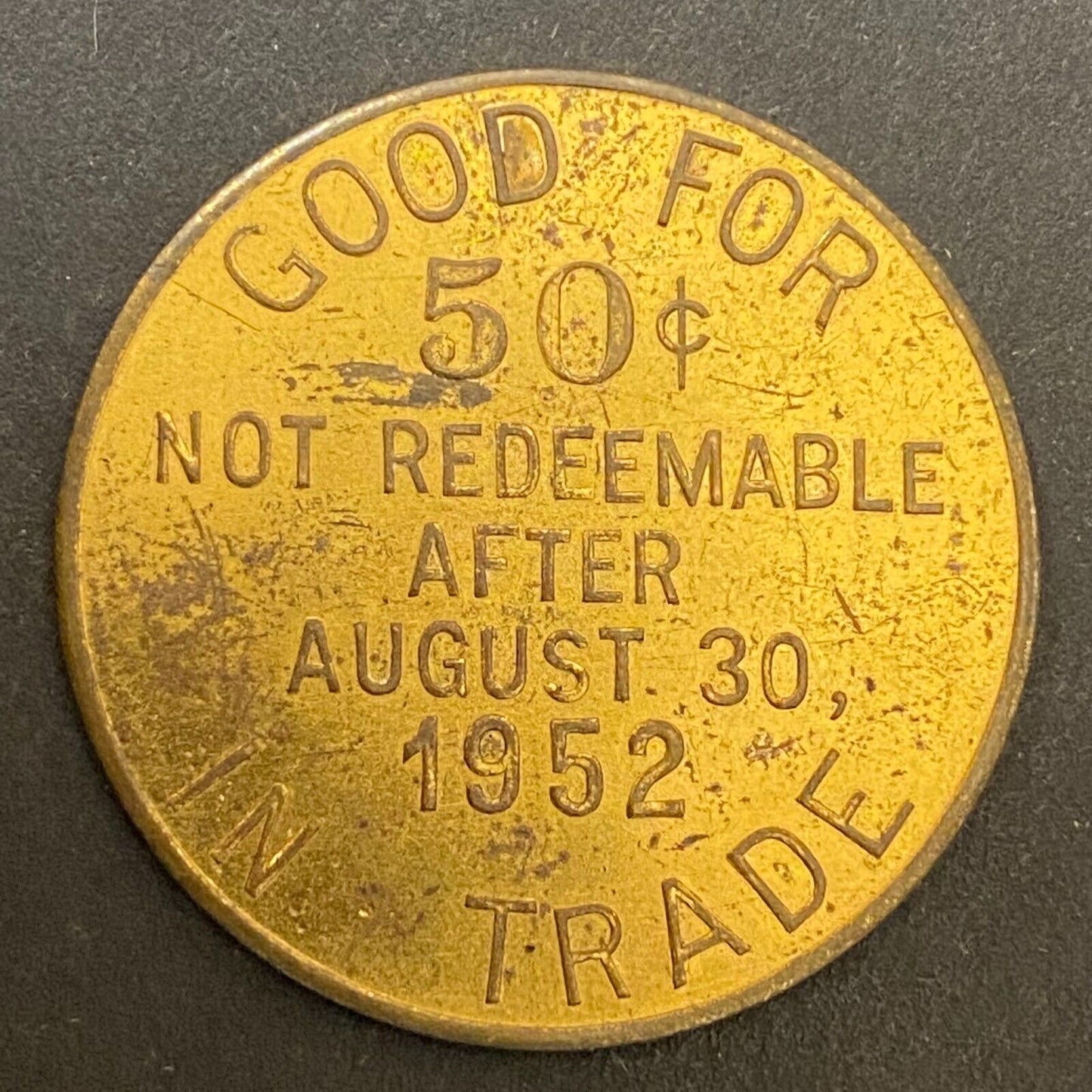 Newark, Ohio Sesquicentennial 1802 - 1952 G/F 50¢ Brass Trade Token 32mm (#12)