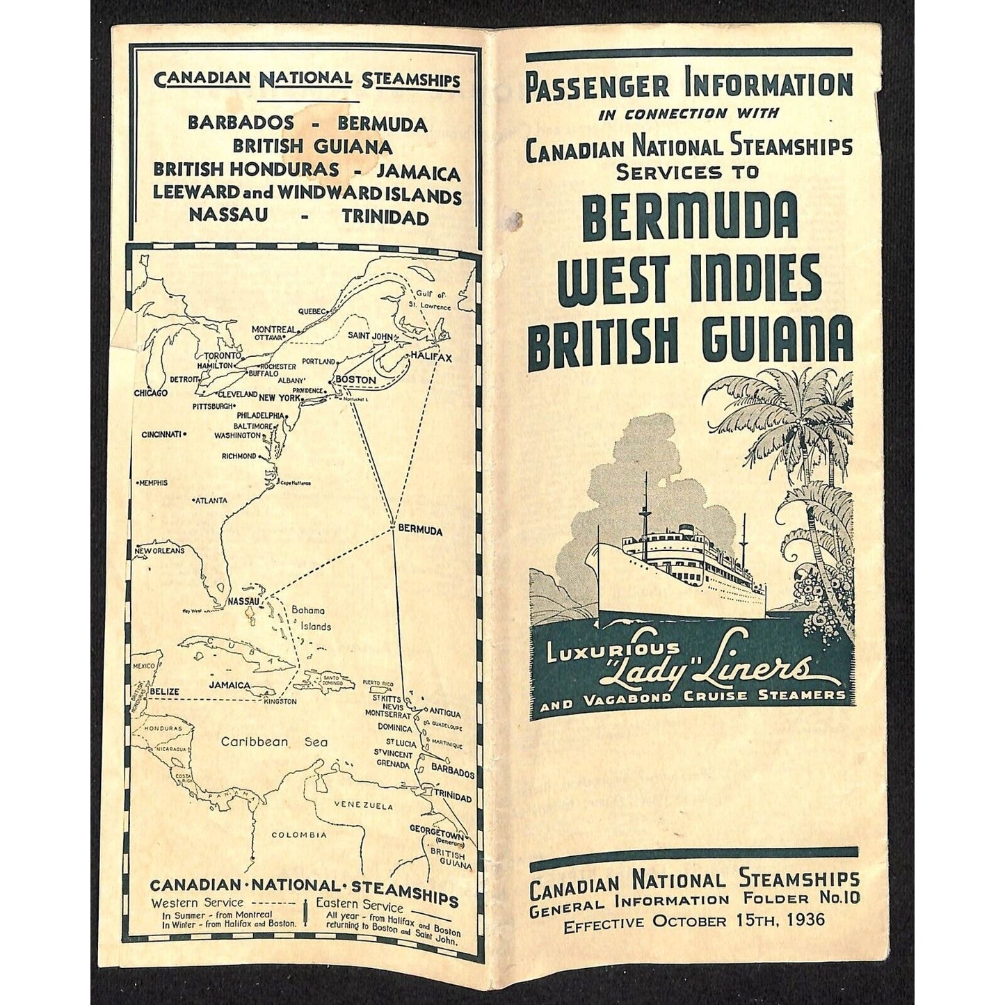 Canadian National Steamships "Lady Liners" 1936 Bermuda West Indies Brochure 15p