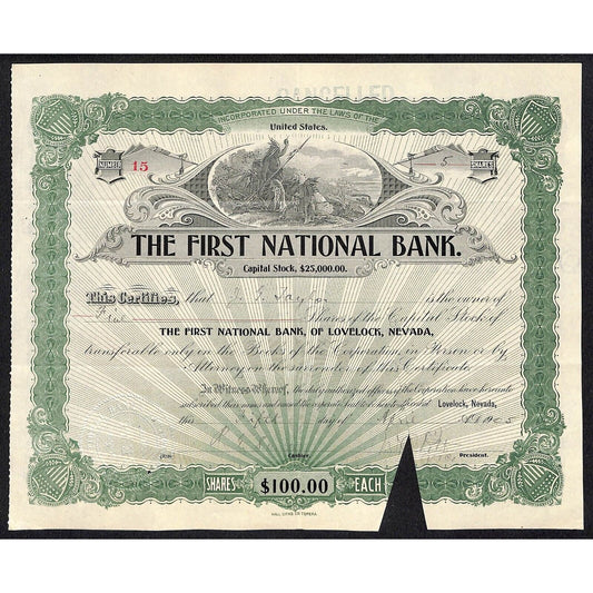 First National Bank of Lovelock, NV 1905 Stock Certificate to J.G. Taylor ?