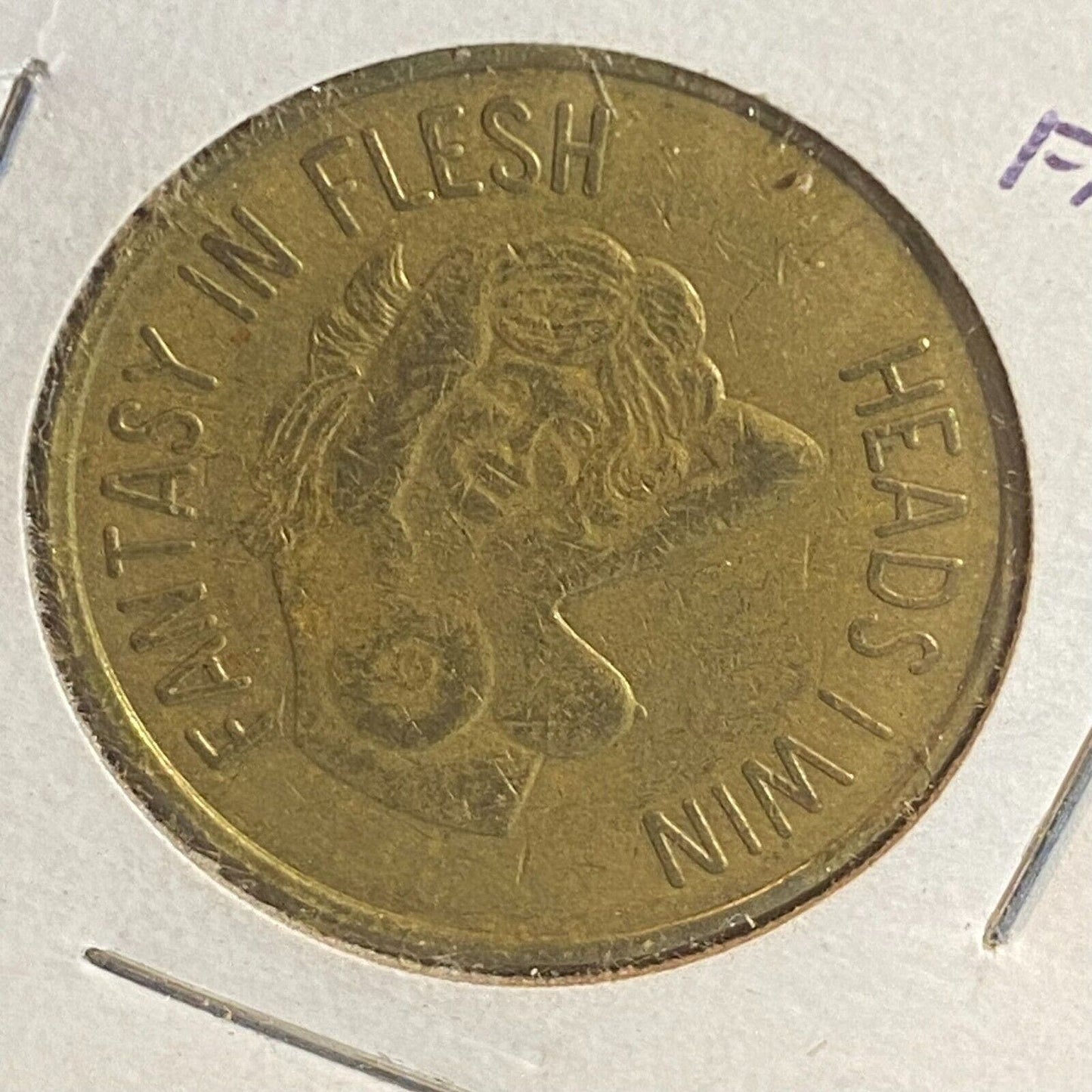 Fantasy in Flesh San Francisco Peep Show Token Brass c1983 25mm Heads / Tails