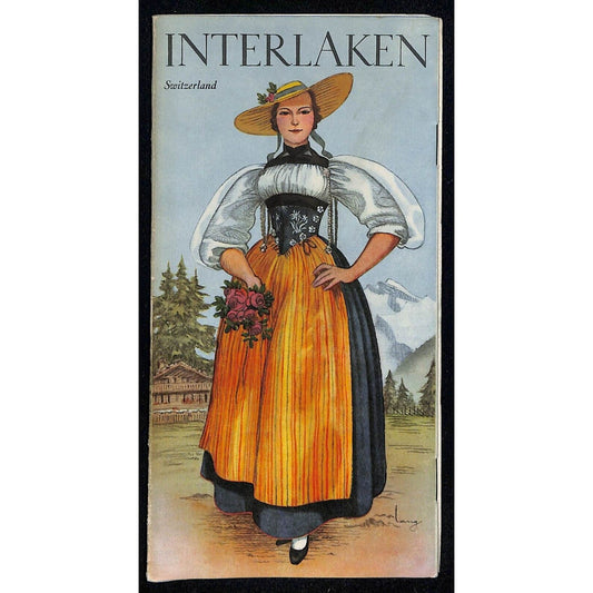 Interlaken Switzerland Tourist Guide Brochure w/ Fold-Out Map 1938 VGC