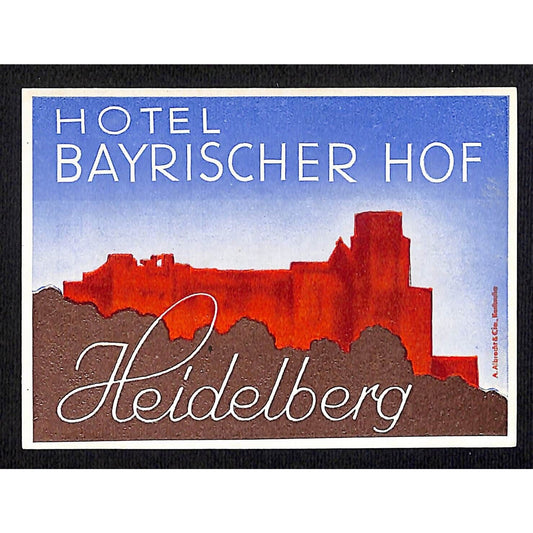 Hotel Bayrischer HOF Heidelberg Luggage Label Original Vintage Scarce VGC